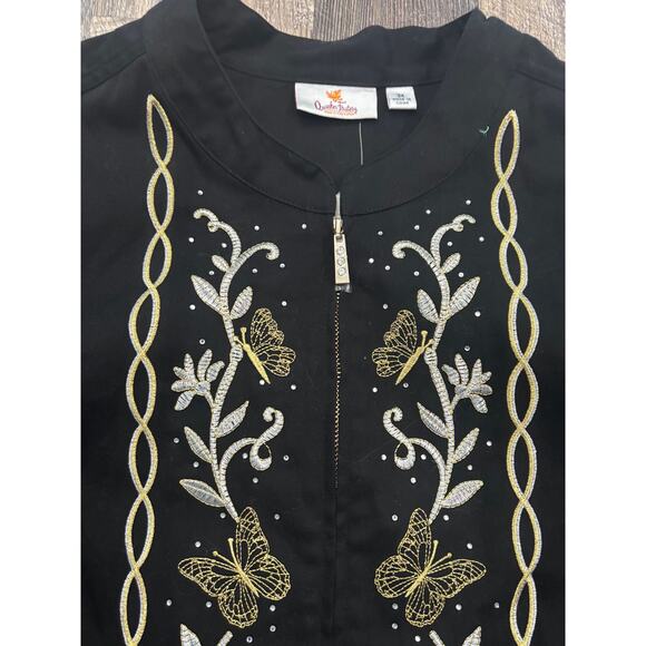 Quacker Factory Embroidered Black Jacket w/Gold & Silver - Picture 3 of 7